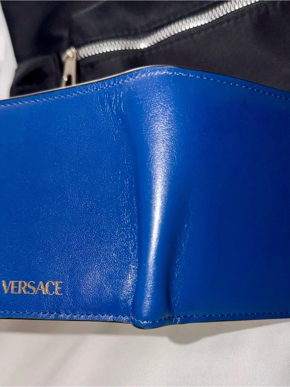Pre-Loved VERSACE Men’s Blue Wallet + Black Nylon Drawstring Backpack (Unused!)